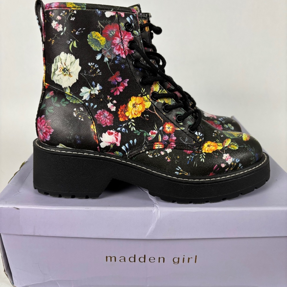 Madden Girl Floral Combat Boots - Black Multicolor